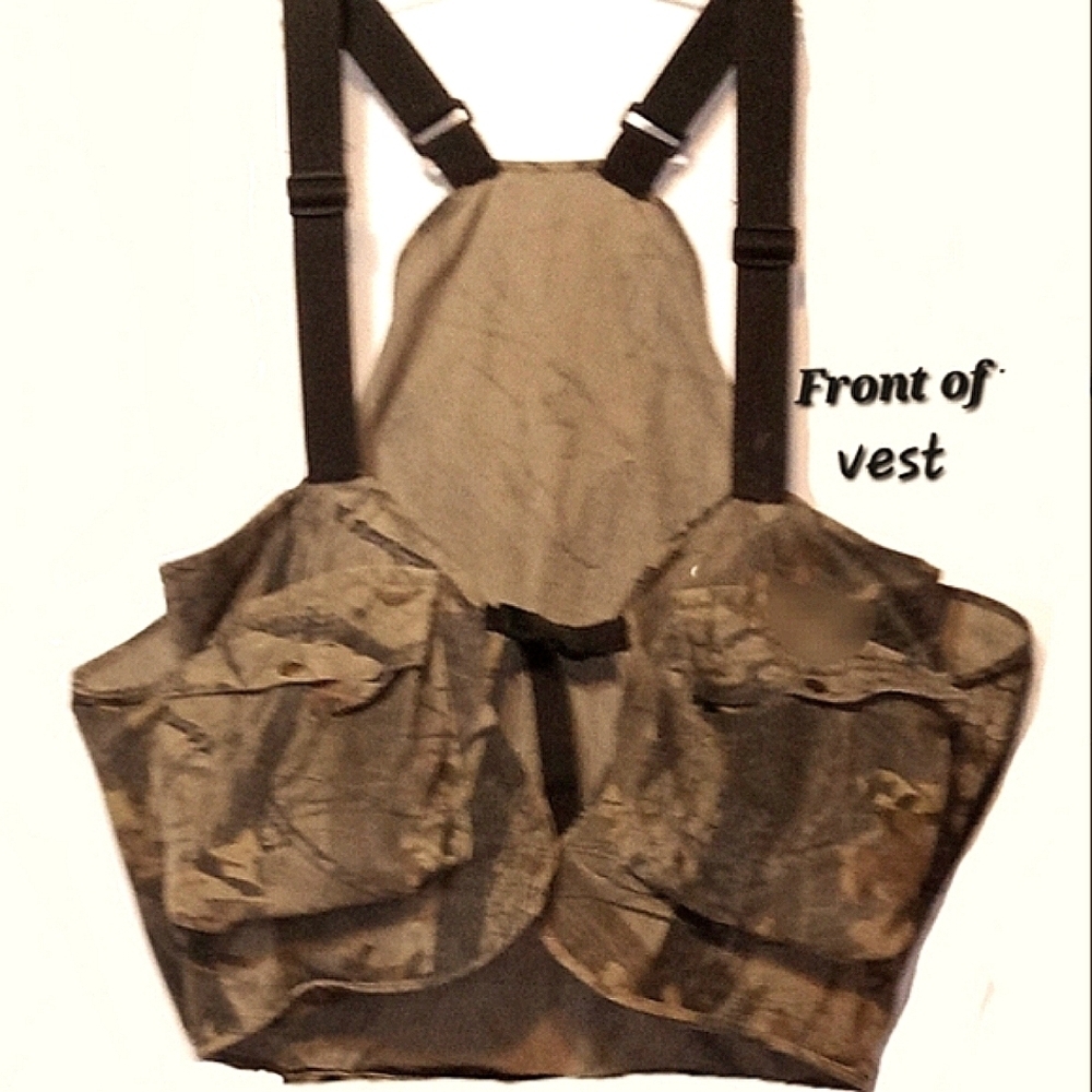 Realtree Hardwood Vintage Hunt Vest Mosquito Mask Camo 4 Pocket 1 Pouch Adjust.